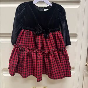 POPATU Black Velvet & Red Buffalo Plaid Holiday Dress 24M